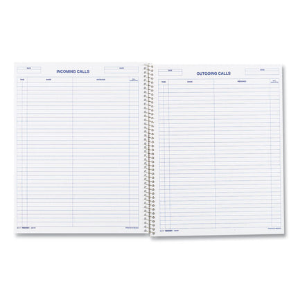 Wirebound Call Register, One-Part (No Copies), 11 x 8.5, 100 Forms Total