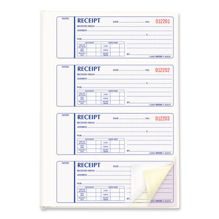 Money Receipt Book, Hardcover, Three-Part Carbonless, 7 x 2.75, 4 Forms/Sheet, 200 Forms Total