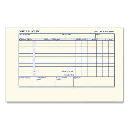 Daily Employee Time Cards, Two Sides, 4.25 X 7, 100/pad