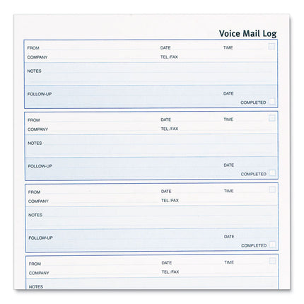 Follow-up Wirebound Voice Mail Log Book, One-Part (No Copies), 7.5 x 2, 5 Forms/Sheet, 500 Forms Total