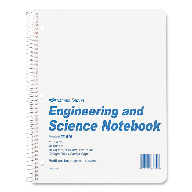 Engineering and Science Notebook, Quadrille Rule (10 sq/in), White Cover, (60) 11 x 8.5 Sheets