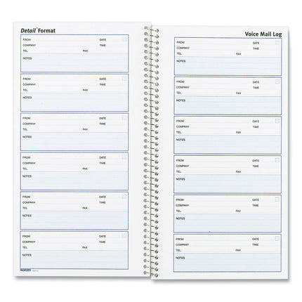 Detail Wirebound Voice Mail Log Book, One-Part (No Copies), 5 x 1.63, 6 Forms/Sheet, 600 Forms Total