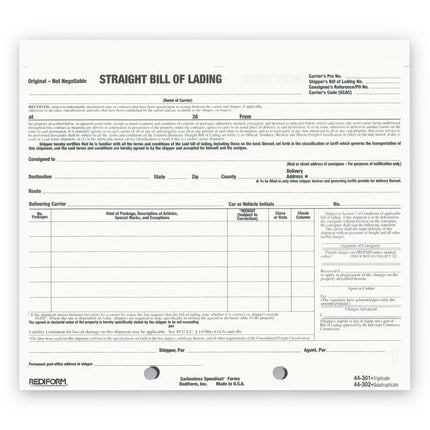 Snap-A-Way Bill of Lading, Short Form, Three-Part Carbonless, 7 x 8.5, 250 Forms Total