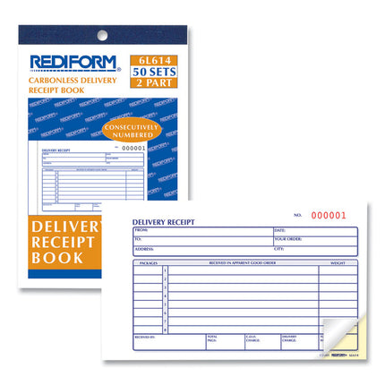 Delivery Receipt Book, Three-Part Carbonless, 6.38 x 4.25, 50 Forms Total