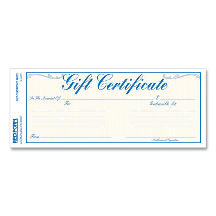 Gift Certificates With Envelopes, 8.5 X 3.67, Blue/gold With Blue Border, 25/pack