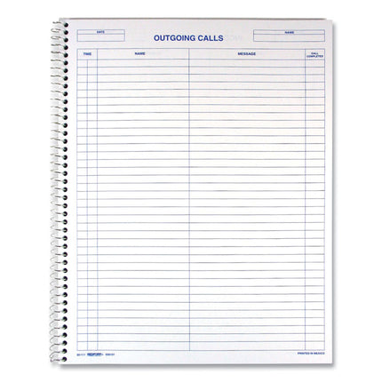 Wirebound Call Register, One-Part (No Copies), 11 x 8.5, 100 Forms Total