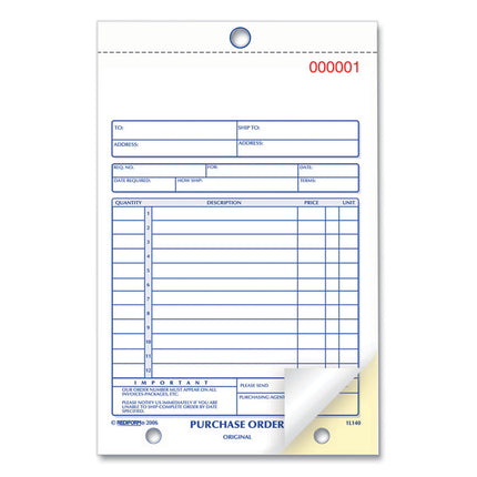 Purchase Order Book, 12 Lines, Two-Part Carbonless, 5.5 x 7.88, 50 Forms Total