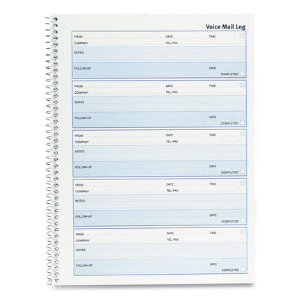 Follow-up Wirebound Voice Mail Log Book, One-Part (No Copies), 7.5 x 2, 5 Forms/Sheet, 500 Forms Total