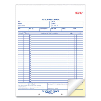 Purchase Order Book, 17 Lines, Two-Part Carbonless, 8.5 x 11, 50 Forms Total