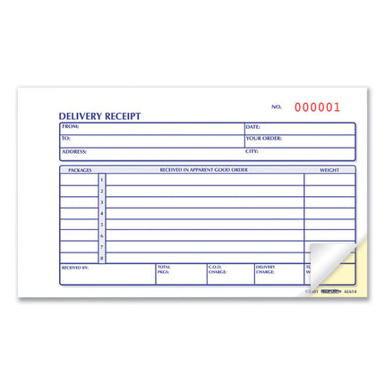 Delivery Receipt Book, Three-Part Carbonless, 6.38 x 4.25, 50 Forms Total