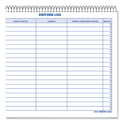 Visitors Log Book, Blue/white/red Cover, 11 X 8.5 Sheets, 50 Sheets/book