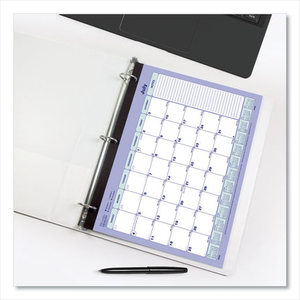 Academic 13-Month Binder-Insertable Desk Pad Calendar, 11 x 8.5, White/Blue/Green Sheets, 13-Month (July to July): 2024-2025