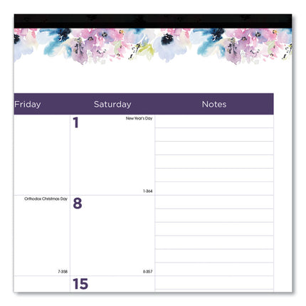 Passion Monthly Deskpad Calendar, Floral Artwork, 22 x 17, White/Multicolor Sheets, Black Binding, 12-Month (Jan-Dec): 2025