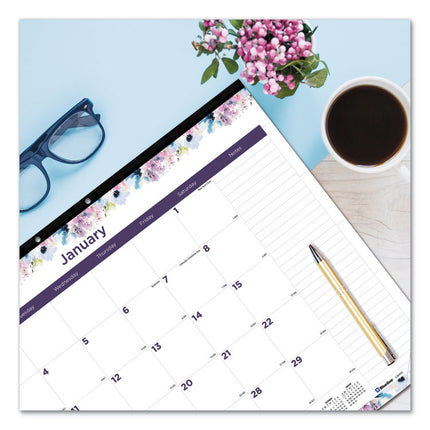 Passion Monthly Deskpad Calendar, Floral Artwork, 22 x 17, White/Multicolor Sheets, Black Binding, 12-Month (Jan-Dec): 2025