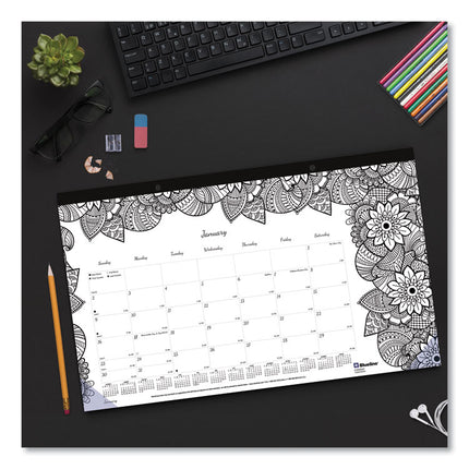 Monthly Desk Pad Calendar, DoodlePlan Coloring Pages, 17.75 x 10.88, Black Binding, Clear Corners, 12-Month (Jan-Dec): 2025