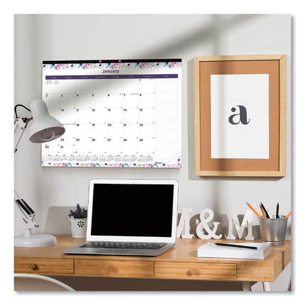 Passion Monthly Deskpad Calendar, Floral Artwork, 22 x 17, White/Multicolor Sheets, Black Binding, 12-Month (Jan-Dec): 2025