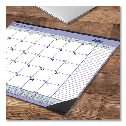 Academic 13-Month Desk Pad Calendar, 21.25 x 16, White/Blue/Green Sheets, Black Headband, 13-Month (July to July): 2024-2025