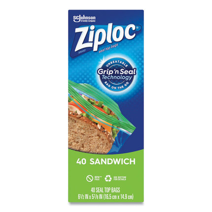 Resealable Sandwich Bags, 6.5" x 5.88", Clear, 40 Bags/Box, 12 Boxes/Carton