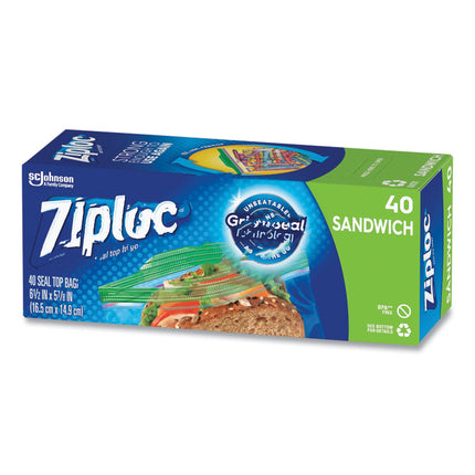 Resealable Sandwich Bags, 6.5" x 5.88", Clear, 40 Bags/Box, 12 Boxes/Carton