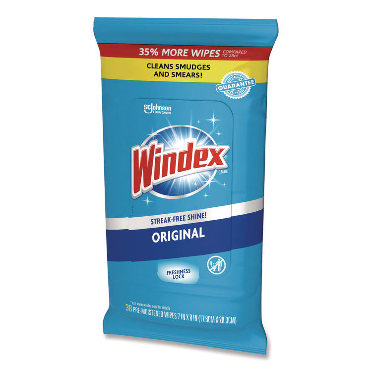 Glass and Surface Wet Wipe, Cloth, 7 x 8, Unscented, White, 38/Pack, 12 Packs/Carton