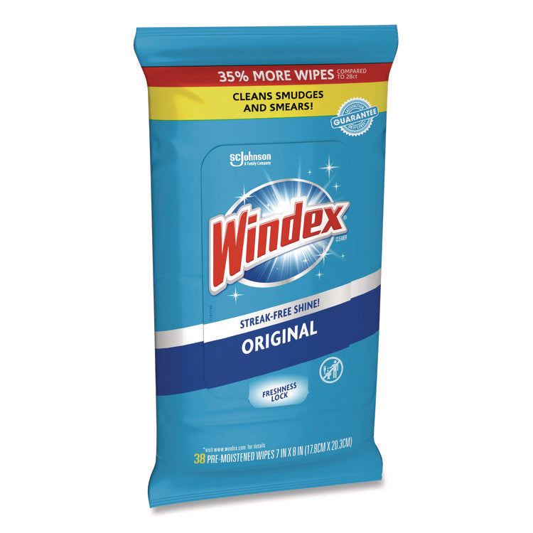 Glass and Surface Wet Wipe, Cloth, 7 x 8, Unscented, White, 38/Pack