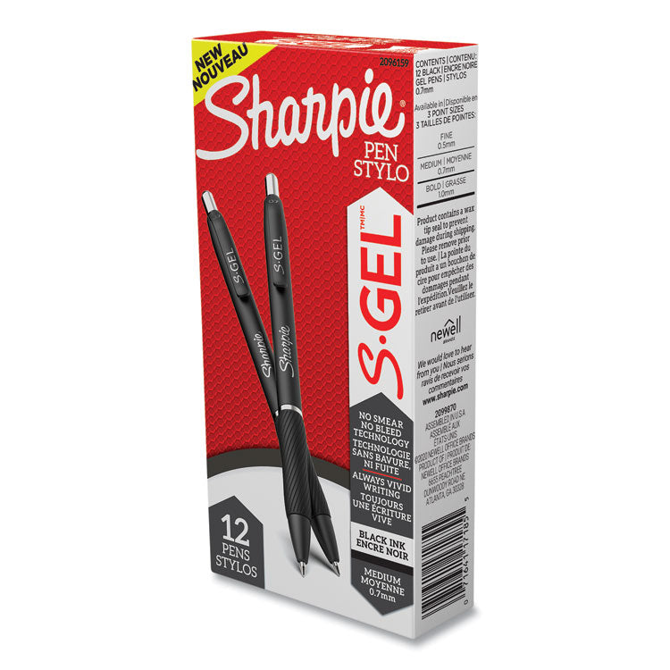 S-Gel High-Performance Gel Pen, Retractable, Medium 0.7 Mm, Black Ink, Black Barrel, Dozen