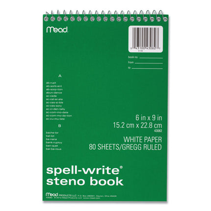 Spell-Write Wirebound Steno Pad, Gregg Rule, Randomly Assorted Cover Colors, 80 White 6 X 9 Sheets
