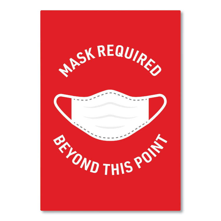 Preprinted Surface Safe Wall Decals, 7 X 10, Mask Required Beyond This Point, Red Face, White Graphics, 5/pack