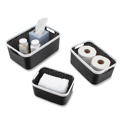 Open Lid Storage Bin, Assorted Sizes, Black/white, 3/pack