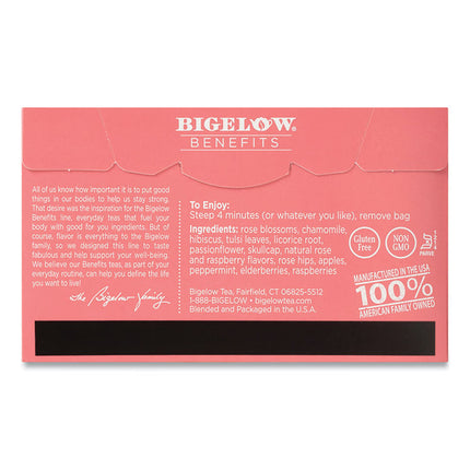 Benefits Rose and Mint Herbal Tea Bags, 0.6 oz Tea Bag, 18/Box
