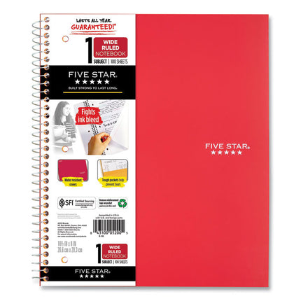 Wirebound Notebook, 1-Subject, Wide/Legal Rule, Randomly Assorted Cover Color (Set 5), (100) 10.5 x 8 Sheets