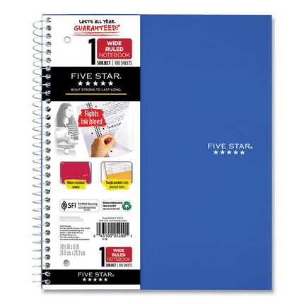 Wirebound Notebook, 1-Subject, Wide/Legal Rule, Randomly Assorted Cover Color (Set 5), (100) 10.5 x 8 Sheets