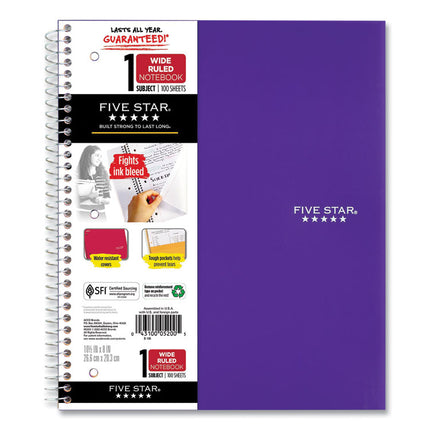 Wirebound Notebook, 1-Subject, Wide/Legal Rule, Randomly Assorted Cover Color (Set 5), (100) 10.5 x 8 Sheets