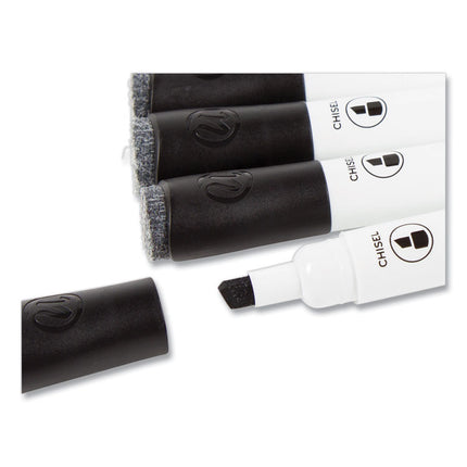 Chisel Tip Low-Odor Dry-Erase Markers With Erasers, Broad Chisel Tip, Black, Dozen