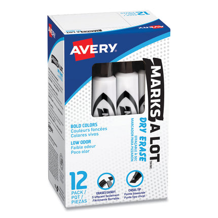 Marks A Lot Desk-Style Dry Erase Marker, Broad Chisel Tip, Black, Dozen (24408)