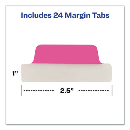Ultra Tabs Repositionable Tabs, Margin Tabs: 2.5" x 1", 1/5-Cut, Assorted Neon Colors, 24/Pack