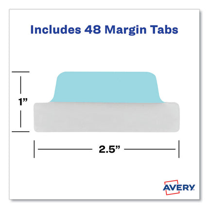 Ultra Tabs Repositionable Tabs, Margin Tabs: 2.5" x 1", 1/5-Cut, Assorted Pastel Colors, 48/Pack