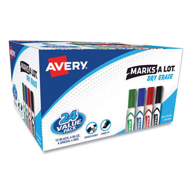 Marks A Lot Desk-Style Dry Erase Marker Value Pack, Broad Chisel Tip, Assorted Colors, 24/pack (98188)
