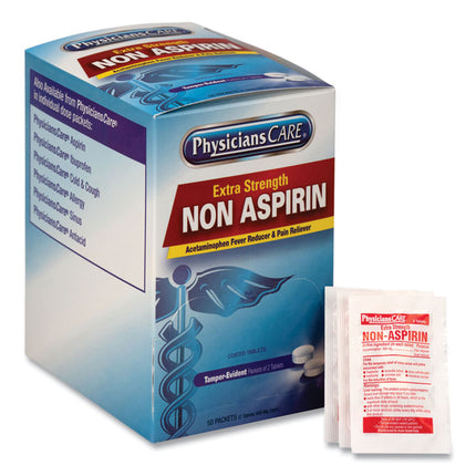 Non Aspirin Acetaminophen Medication, Two-Pack, 50 Packs/box