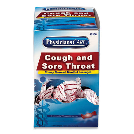 Cough and Sore Throat, Cherry Menthol Lozenges, Individually Wrapped, 50/Box