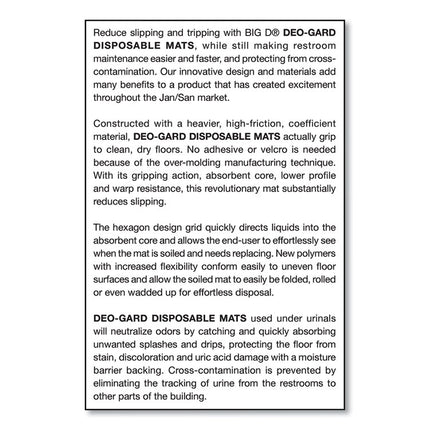 Deo-Gard Disposable Urinal Mat, Charcoal, Mountain Air, 17.5 X 20.5, 6/carton