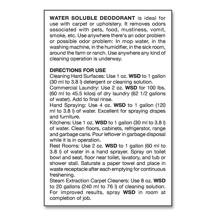 Water-Soluble Deodorant, Lemon Scent, 1 Gal Bottle, 4/carton