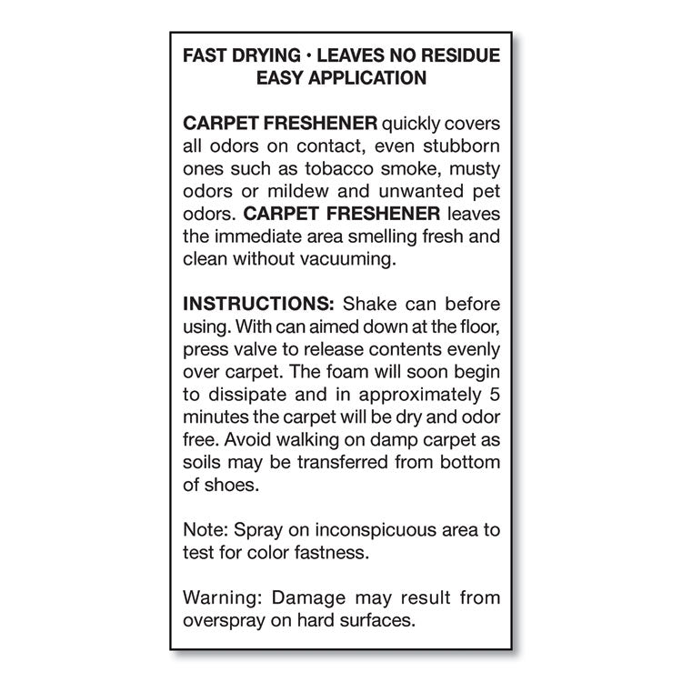 No-Vacuum Carpet Freshener, Fresh Scent, 14 Oz Aerosol Spray, 12/carton