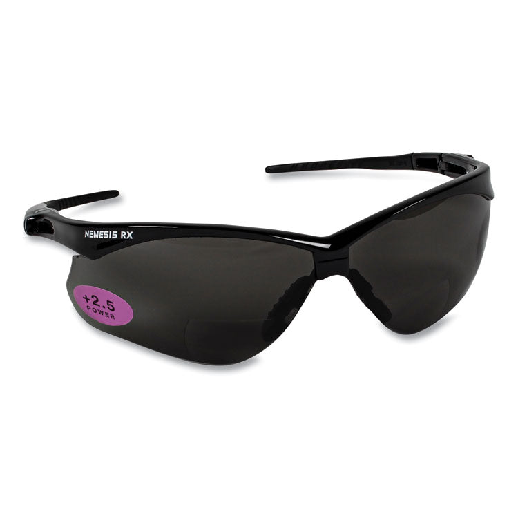 V60 Nemesis Rx Reader Safety Glasses, Black Frame, Smoke Lens, +2.5 Diopter Strength, 6/Box