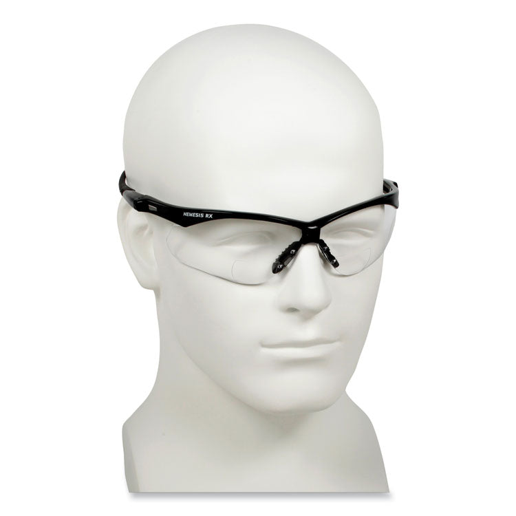 V60 Nemesis Rx Reader Safety Glasses, Black Frame, Clear Lens, +3.0 Diopter Strength, 6/Box