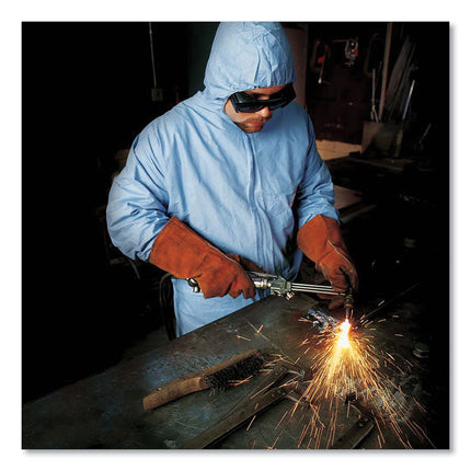 A65 Zipper Front Flame-Resistant Hooded Coveralls, Elastic Wrist and Ankles, X-Large, Blue, 25/Carton