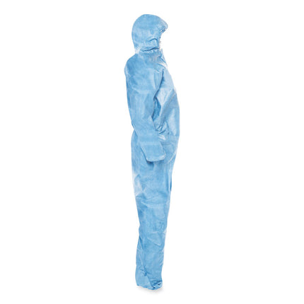 A65 Zipper Front Flame-Resistant Hooded Coveralls, Elastic Wrist and Ankles, X-Large, Blue, 25/Carton