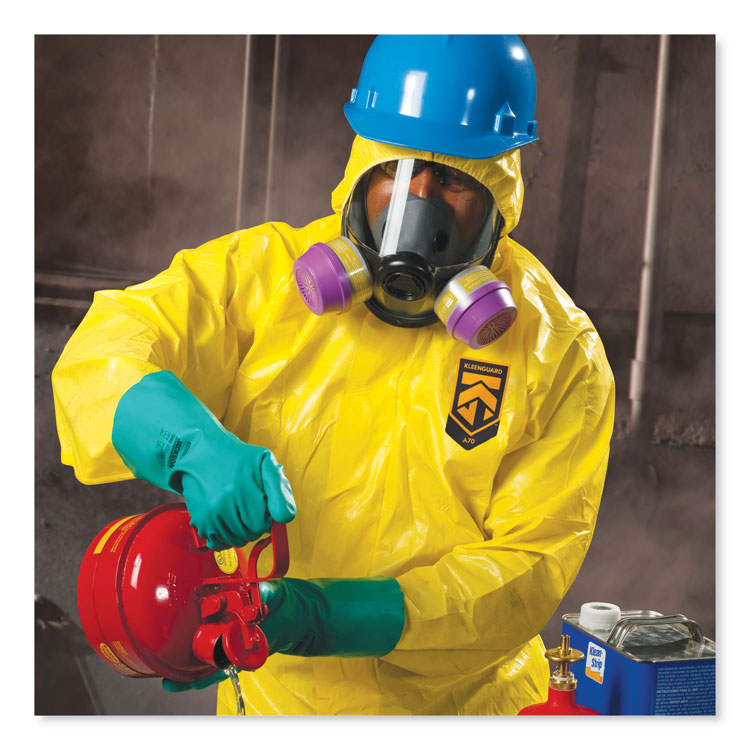 A70 Chemical Spray Protection Coveralls, Elastic Wrists, Ankles, Hood, Large, Yellow, 12/Carton