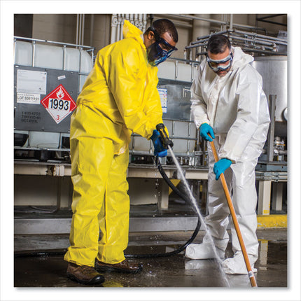 A70 Chemical Spray Protection Coveralls, Elastic Wrists, Ankles, Hood, Medium, Yellow, 12/Carton