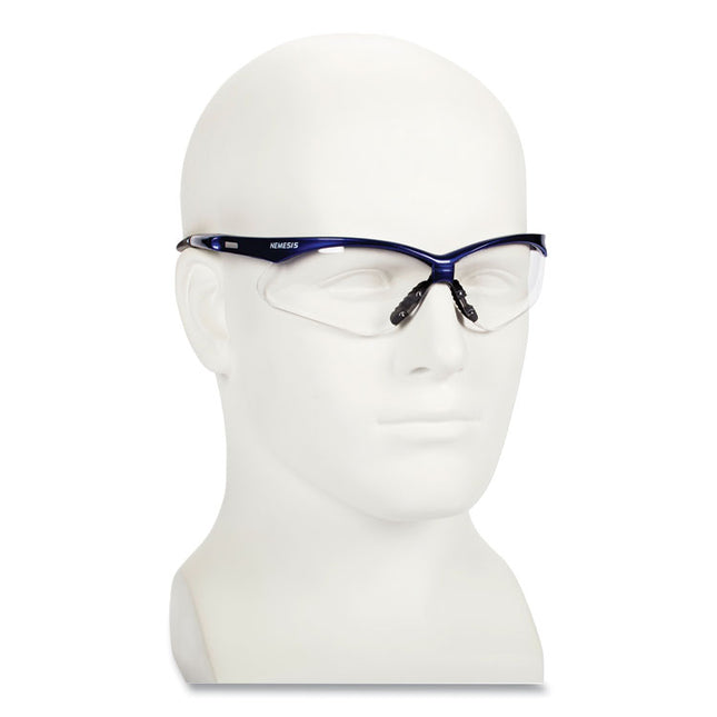 Nemesis Safety Glasses, Metallic Blue Frame, Clear Anti-Fog Lens, 12/Box